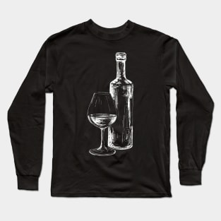 Sketch of a bottle of wine with a glass Long Sleeve T-Shirt